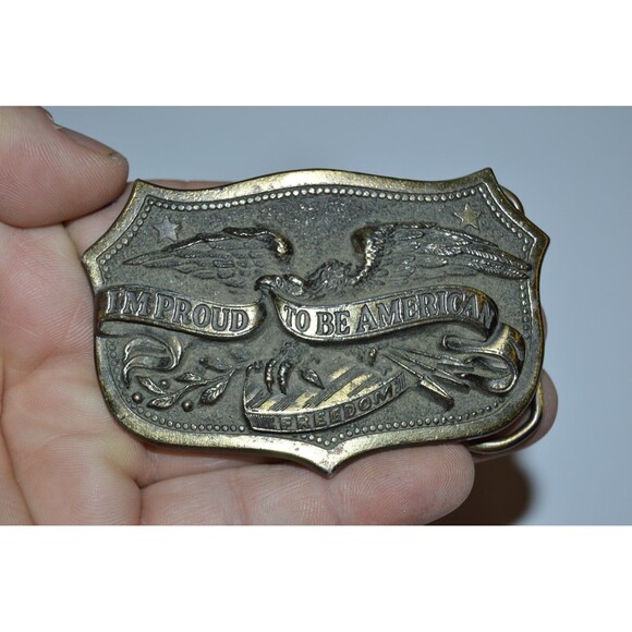 Vintage 1984 "I'm Proud to be American" USA Freedom Eagle Aged Belt Buckle Rare - Picture 2 of 7